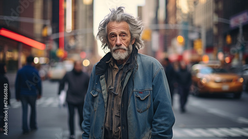 Stock photograph of one man on the street talking