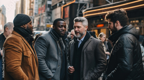 Stock photograph of group of men on the street talking © MadSwordfish