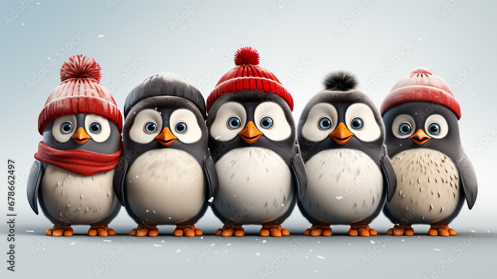 Fototapeta premium illustration of a happy penguins in the winter season