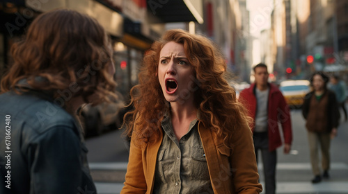 Stock photograph of one woman on the street arguing © MadSwordfish