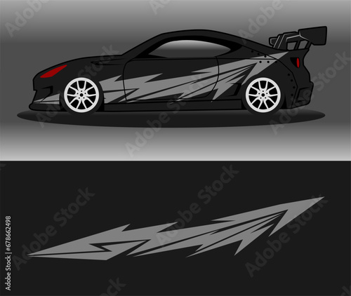 racing car wrap rally livery. design abstract black strip for car wrap, vinyl sticker, and decal. isolated on black background 