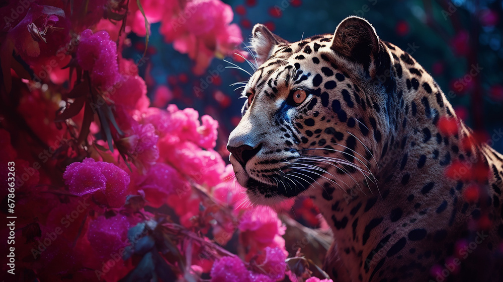 a gentle tiger lies and looks at the camera with a slight pink tint in the wild created with Generative Ai a gentle tiger lies and looks at the camera with a slight pink tint in the wild created with Generative Ai