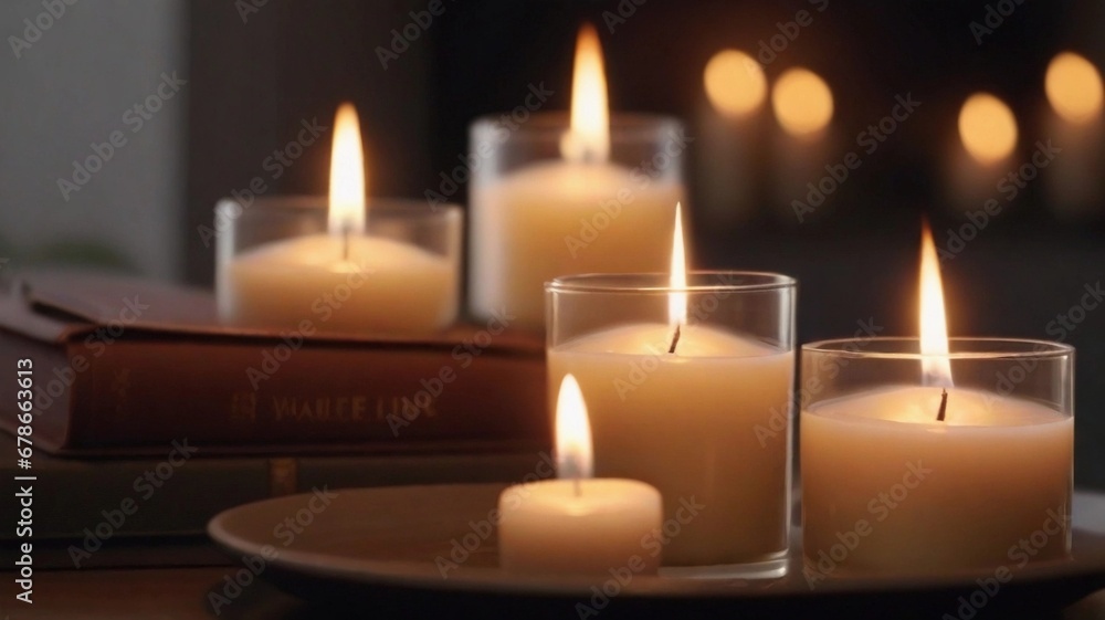 Create an image capturing the soft and tranquil glow of a burning candle, AI generated, background image Create an image capturing the soft and tranquil glow of a burning candle, AI generated, background image