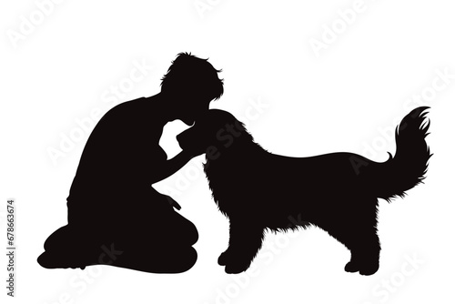 Wallpaper Mural Vector silhouettes of boy with his dog on white background. Symbol of pet and canine. Torontodigital.ca