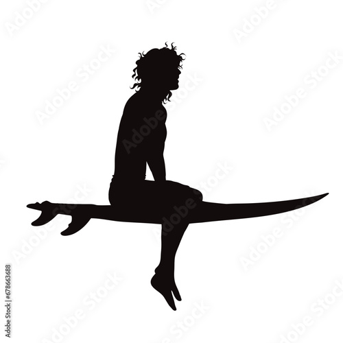 Vector silhouette of man surfing on white background. Symbol of water sport.