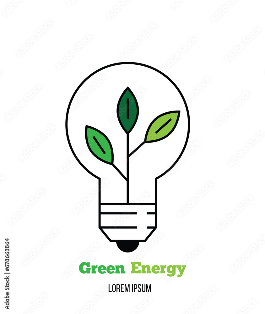 Green Energy Line Art Light Bulb. Eco friendly electronic device with a plant Green Energy Line Art Light Bulb. Eco friendly electronic device with a plant