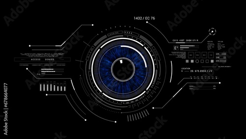 Eye HUD UI technological infographic elements.HUD 2GFX Technology Sci Fi.Artificial intelligence.On black background. 2