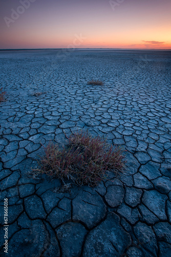 Broken dry soil in a Pampas lagoon, La Pampa province, Patagonia, Argentina.