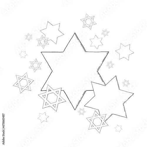 Vector stars of David. Jewish line illustration for Hanukkah, Purim, Proud to be Jew, Support Israel designs in black and white