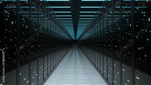 3D generated.Technological Server Racks.Network and data servers in Data Center. Data storage. 3