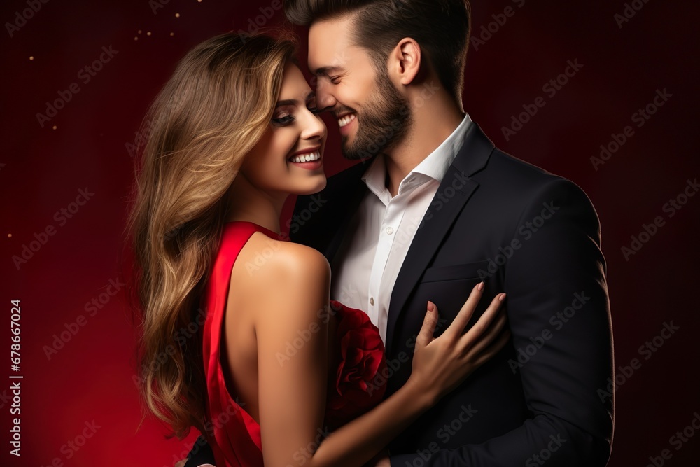 Happy Couple in NICE dressing with romantic background on valentine day deep in love smiling couple MADE with AI Happy Couple in NICE dressing with romantic background on valentine day deep in love smiling couple MADE with AI