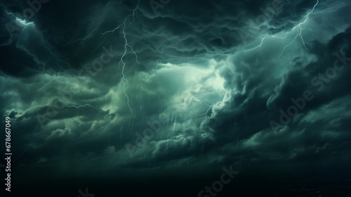 Storm in the ocean or sea an sky background. Dramatic stormy sky with lightning