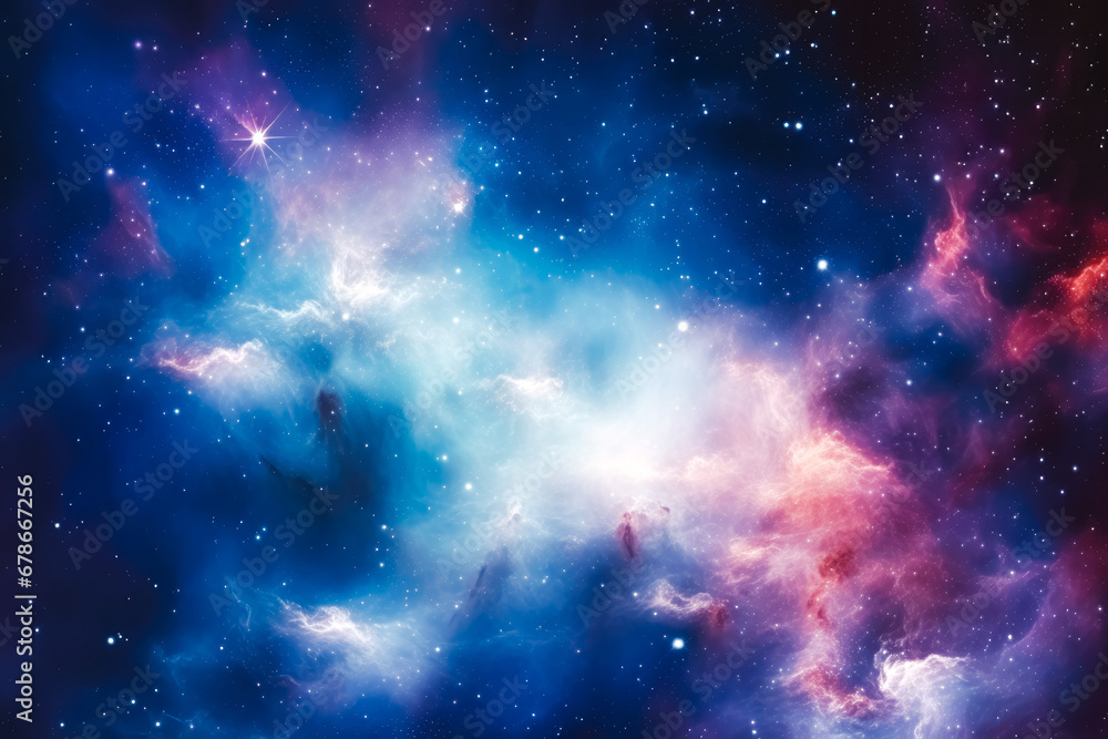 Spectacular shot of nebula and galaxies in space with beautiful colors in purple and blue, abstract cosmos background, gorgeous space picture