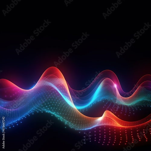 Dark space background with neon color waves. Abstract background