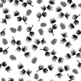 Seamless pattern with spruce and pine branches and cones. Winter Christmas seamless pattern