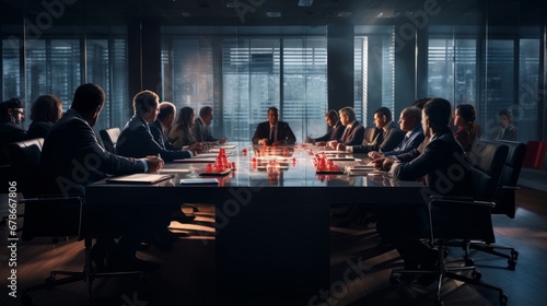 Group of business people attending a meeting in a modern boardroom