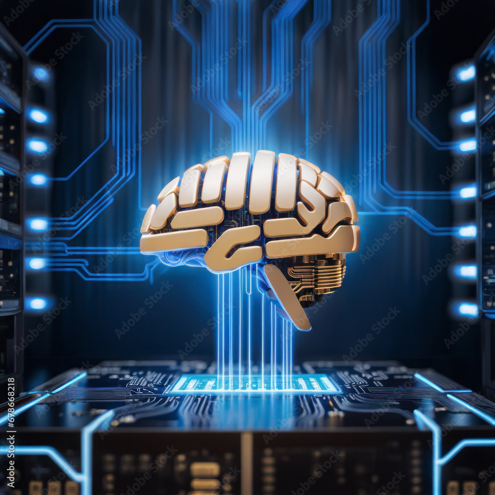電子回路に組み込まれた脳型人工知能の活動 
 Activity of brain-type artificial intelligence embedded in electronic circuits - obrazy, fototapety, plakaty 