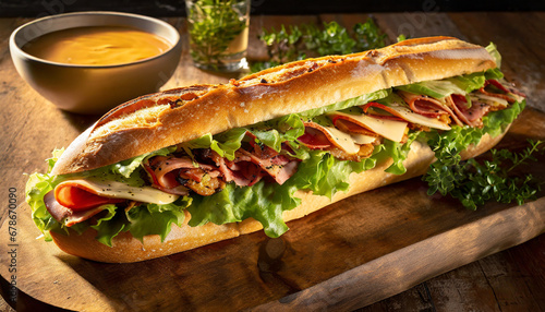 fresh Long sandwich baguette photo