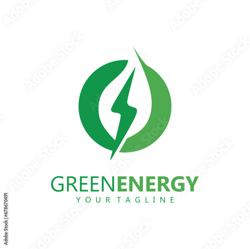 eco power company vector illustration. green energy logo template design. simple logo of leaf and electric charge icon.