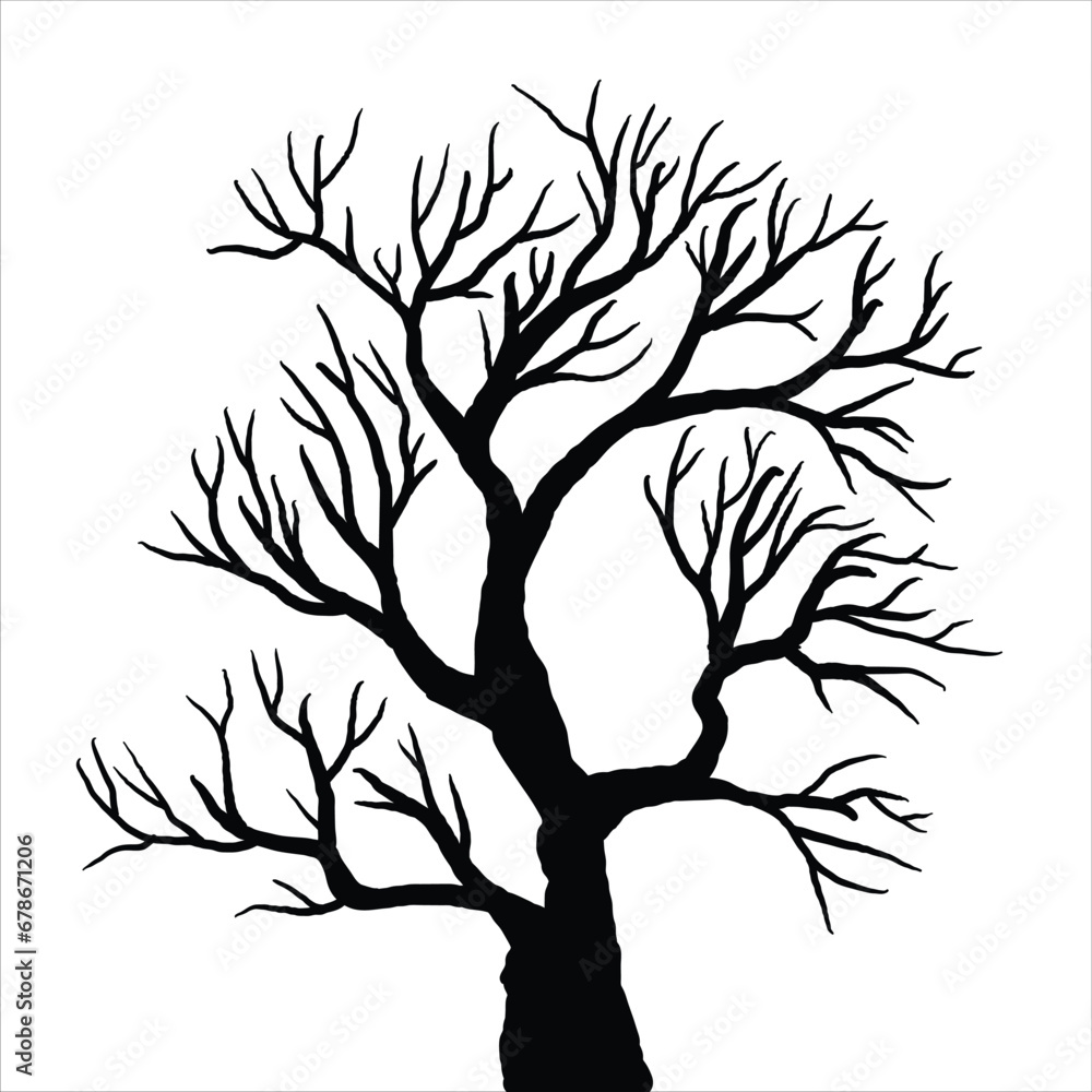 Obraz premium Naked tree silhouettes Hand drawn. Black Branch Tree. Hand drawn tree branches. old dry branch fallen from tree isolated on white background.