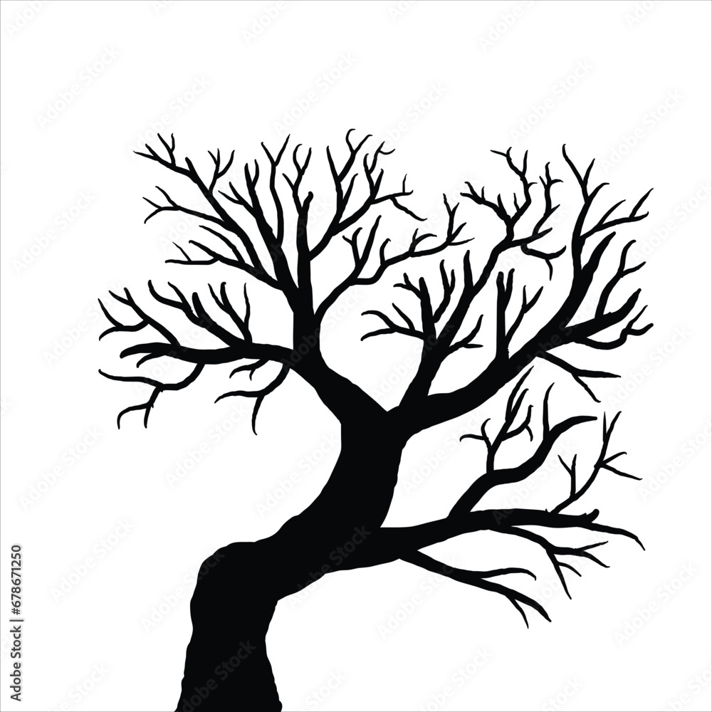 Obraz premium Naked tree silhouettes Hand drawn. Black Branch Tree. Hand drawn tree branches. old dry branch fallen from tree isolated on white background.