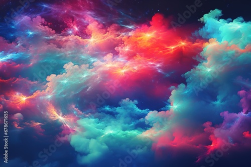 Space background with neon color clouds. Abstract sky background © aljna