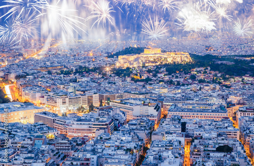 fireworks over Athens new year celebrations