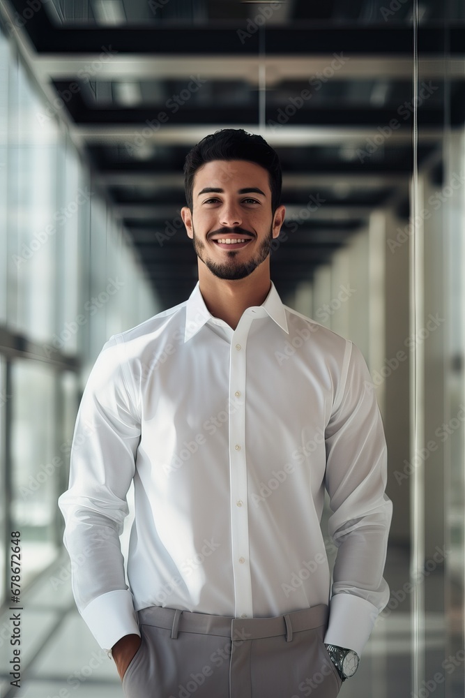 Smiling Arab Young Man in Modern White Office Smiling Arab Young Man in Modern White Office