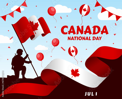 Vector illustration of a French language Bonne Fête du Canada greeting web banner design template. Use for July 1st celebration poster, flyer, social media graphic. Includes high resolution jpg and ed