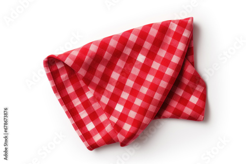 red checkered folded cloth isolated white background, gingham checked kitchen towel, picnic decoration element