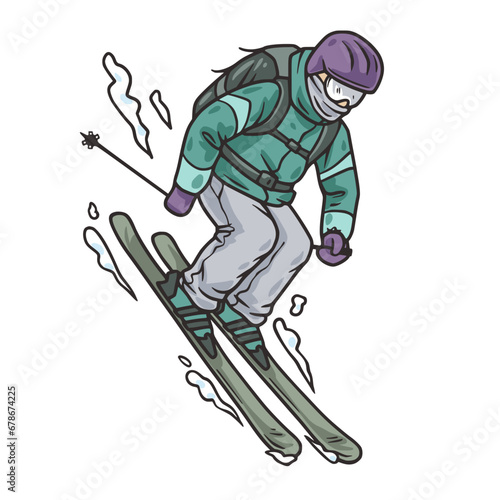 Winter seasonal sports, skiing and snowboarding. Off-piste freeride by person with skis and snowboard and splitboard. Extreme cold season sports, outdoor activities.