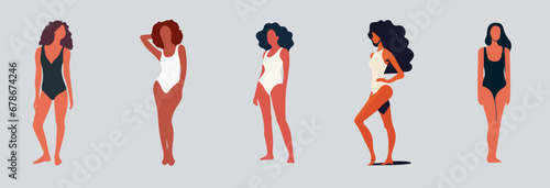 5 minimalistic Illustrations of Women in Swimming suits