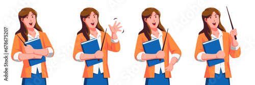 Female teacher with a pointer and a notebook