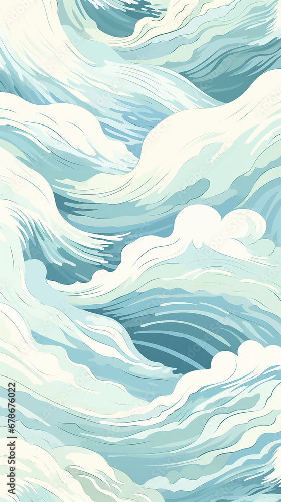 A charming pattern with whimsical and adorable waves, each represented with clean lines and a limited color palette created with Generative Ai