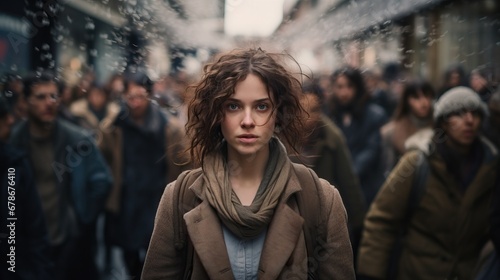 portrait of a young woman in a crowd of people © grigoryepremyan