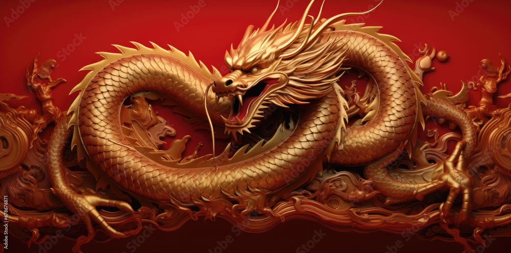 Gold dragon on a red background Gold dragon on a red background
