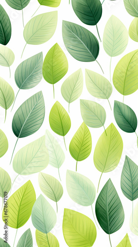 A charming pattern with adorable green leaves, each represented with clean lines and a limited color palette created with Generative Ai © Andrii Yablonskyi
