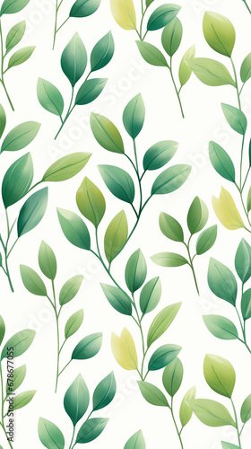 A charming pattern with adorable green leaves, each represented with clean lines and a limited color palette created with Generative Ai