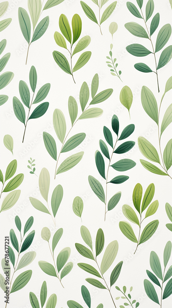 A charming pattern with adorable green leaves, each represented with clean lines and a limited color palette created with Generative Ai A charming pattern with adorable green leaves, each represented with clean lines and a limited color palette created with Generative Ai