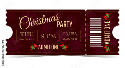 Christmas party red ticket template for admit one