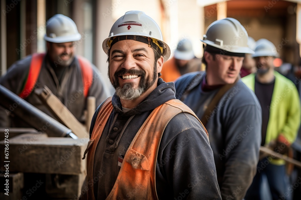 Team of builders at a construction siteworkers or technicians Team of builders at a construction siteworkers or technicians