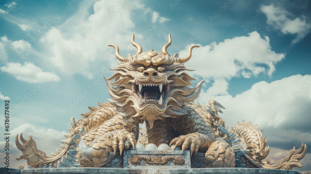 dragon statue on the roof of temple dragon statue on the roof of temple