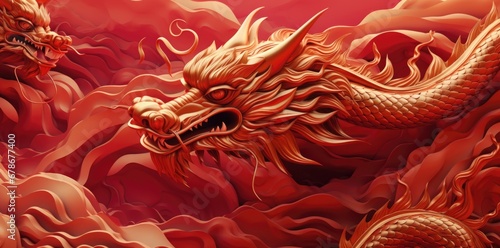 Gold dragon on a red background