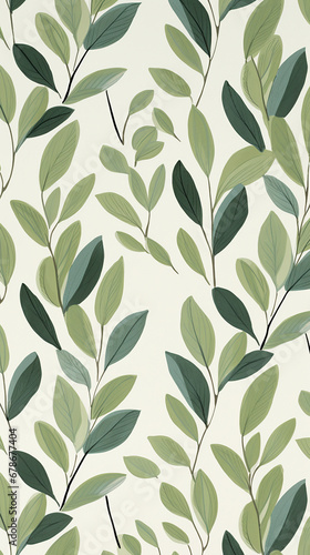 A charming pattern with adorable green leaves, each represented with clean lines and a limited color palette created with Generative Ai