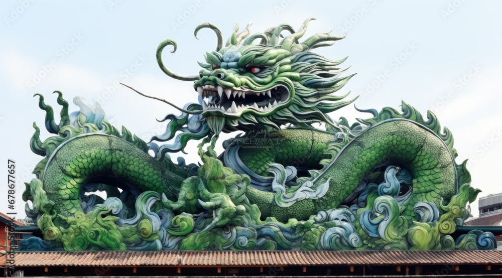 Green chinese dragon statue in chinese temple Green chinese dragon statue in chinese temple