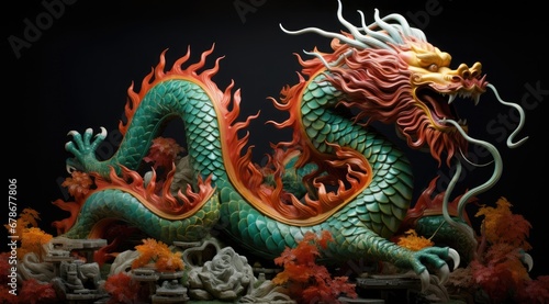chinese dragon statue on black © Marharyta