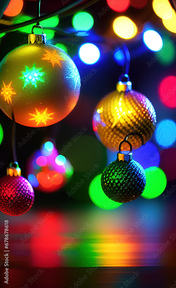 Obraz premium Glowing Traditions: A Festive Display of Christmas Lights made with generative AI