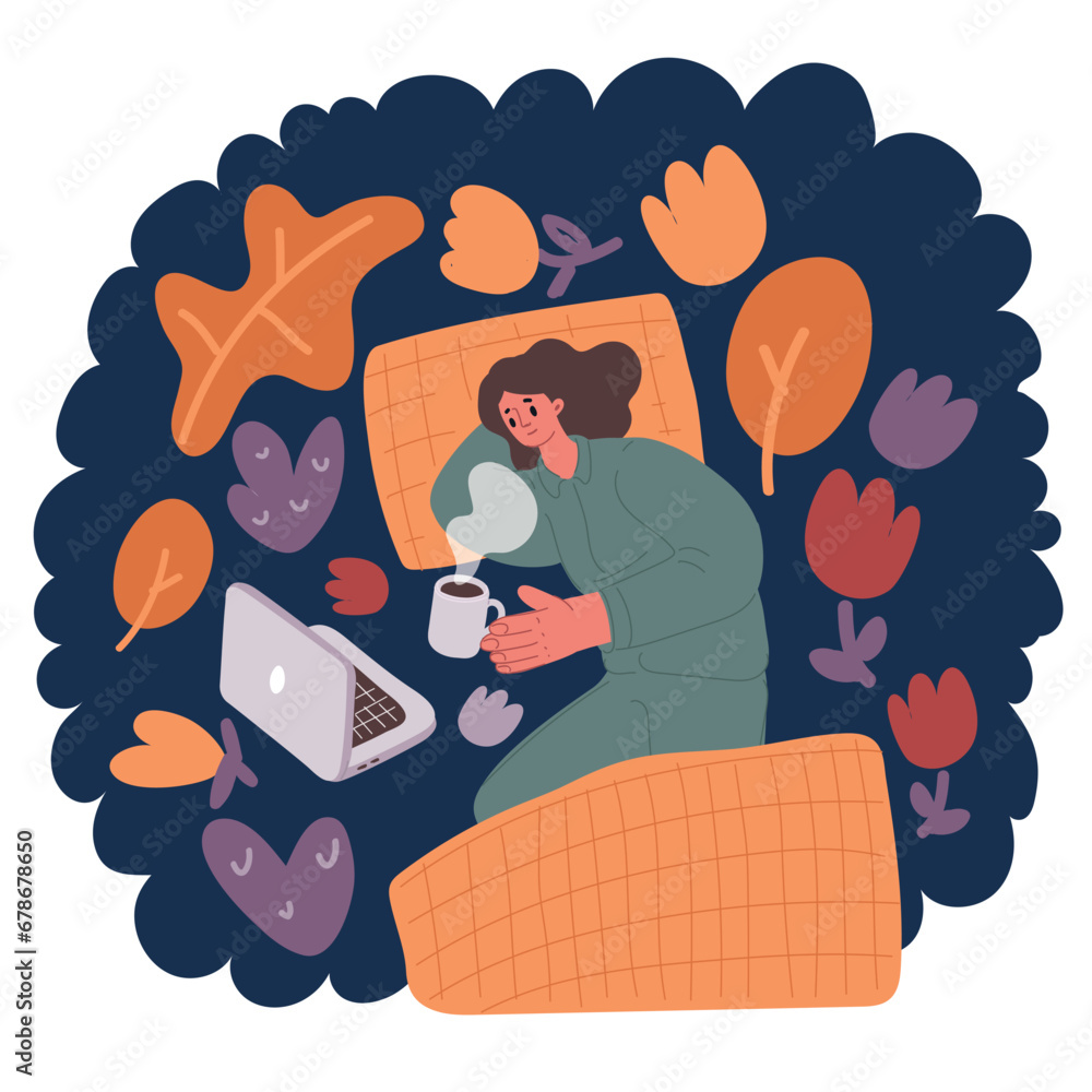 Vetor de Cartoon vector illustration of Tired woman have day nap on