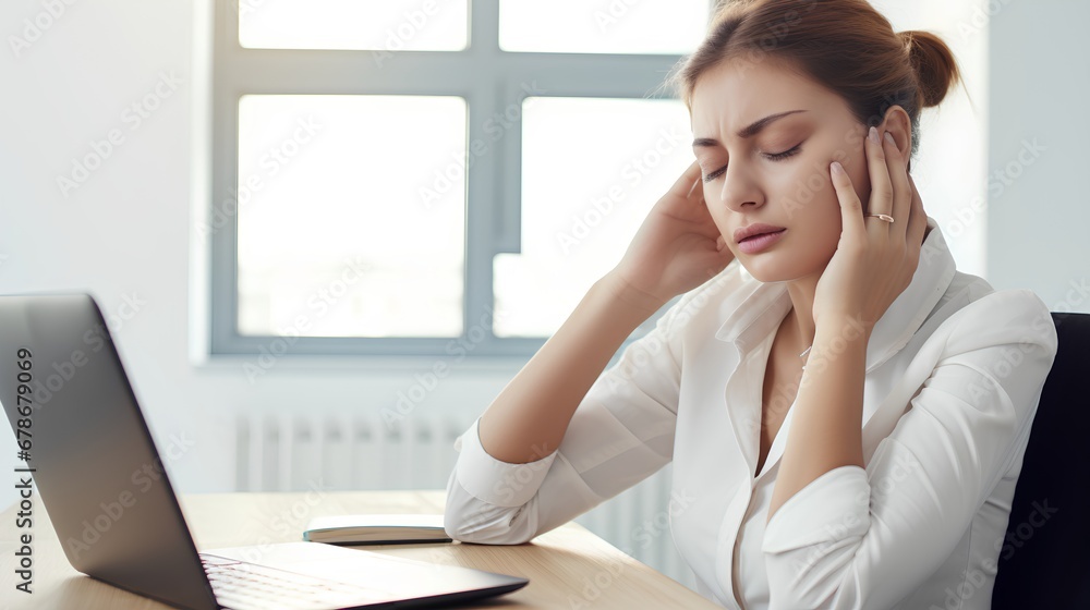 A person experiencing neck pain while working on a laptop at home, illustrating the health risks associated with sedentary office jobs and prolonged computer use. A person experiencing neck pain while working on a laptop at home, illustrating the health risks associated with sedentary office jobs and prolonged computer use.