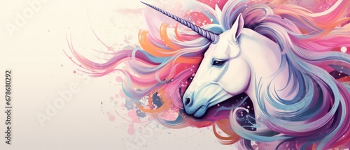 Hand drawn unicorn on pastel color background. AI generated